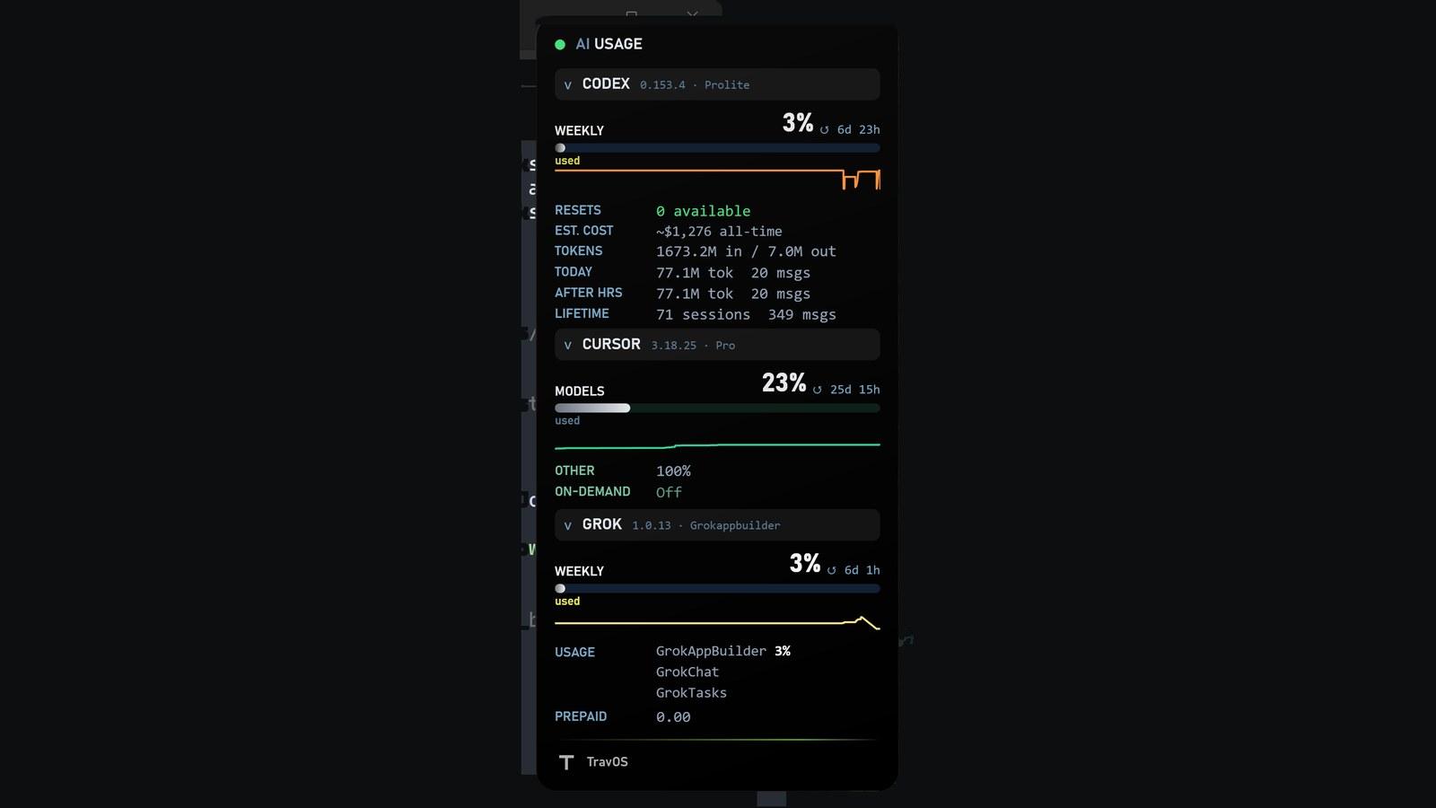 AI Usage Overlays HUD on black